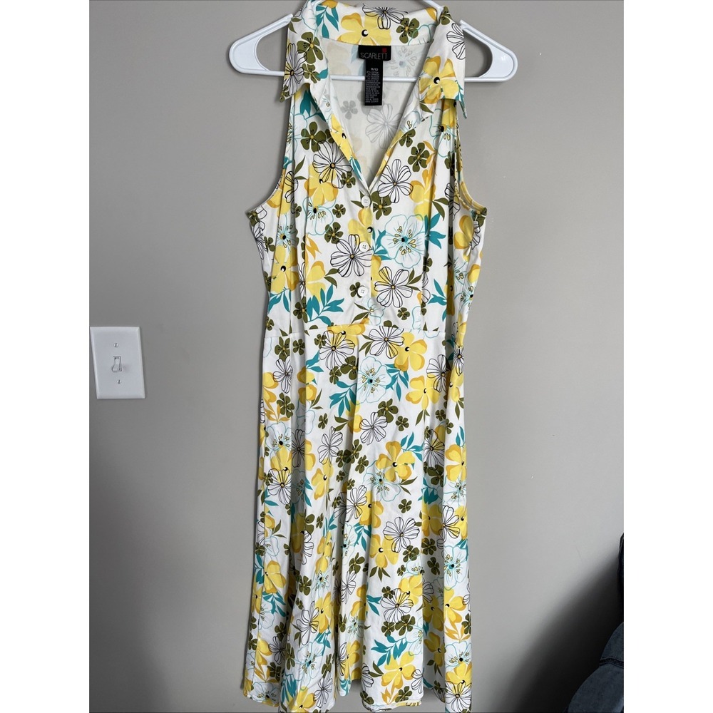 Scarlett sheath dress 13 14 Yellow‎ Floral 1/2 Button Sleeveless Collar Easter